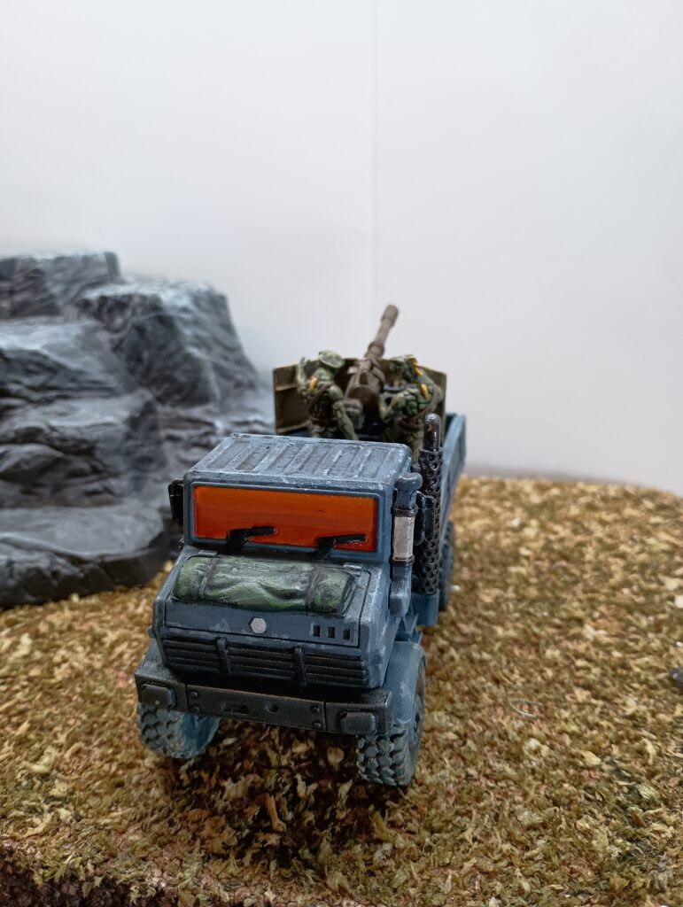 Sci-fi technical gun truck with lizardmen